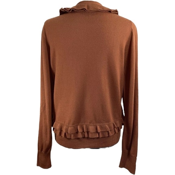 J. Crew Soft Merino Wool Rust Orange Ruffle Trim Cardigan Sweater Women's Size S - Picture 4 of 7